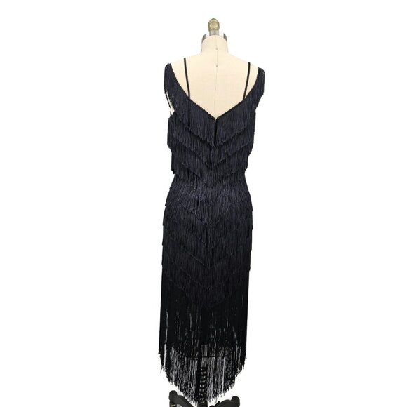 Vtg Deadstock Dovizia by Jane McCartney Flapper Fringe Dress Womens 10 Black - Picture 4 of 8
